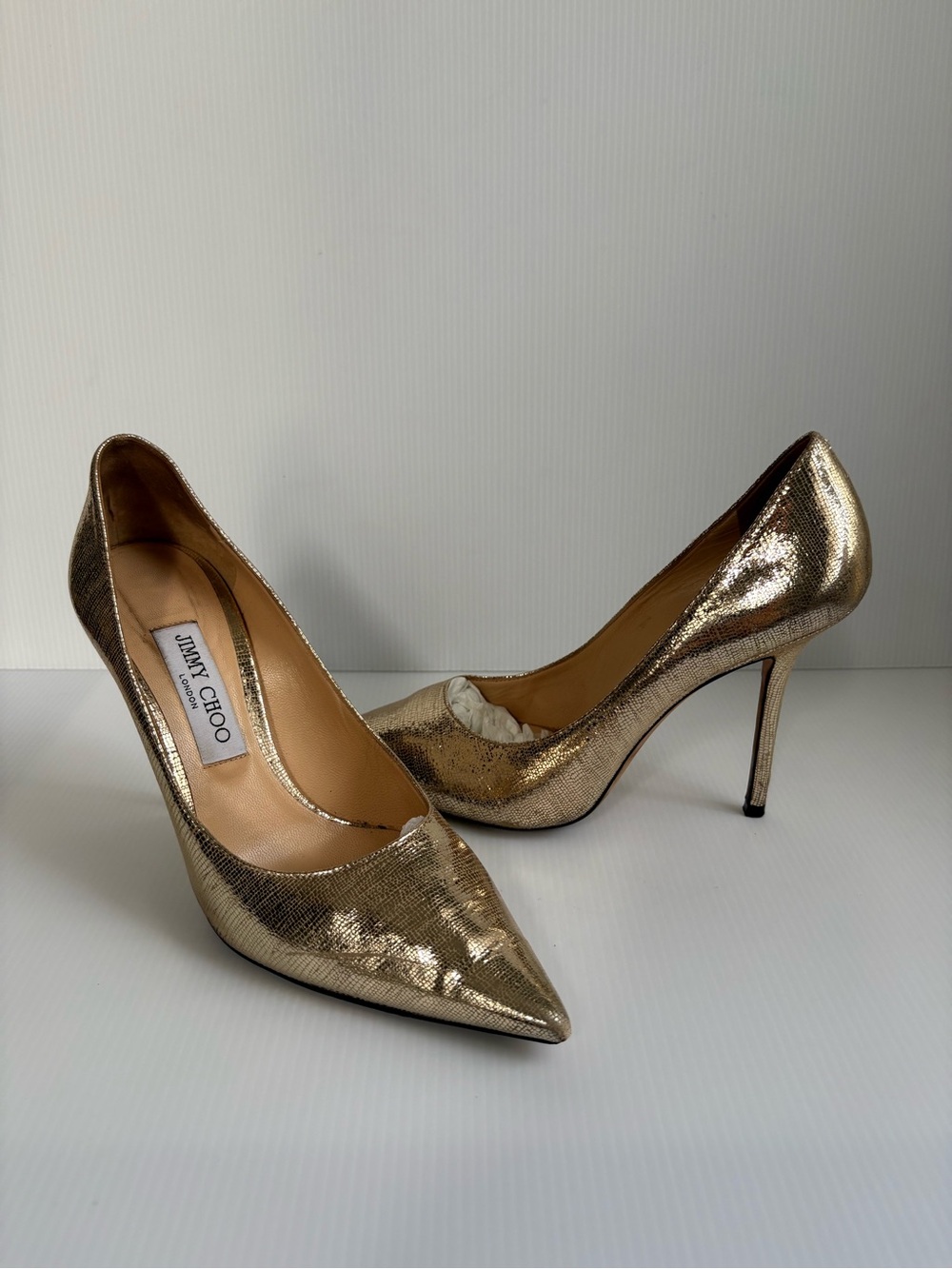 Jimmy Choo Metallic Gold Pointed Stiletto Pumps size 8